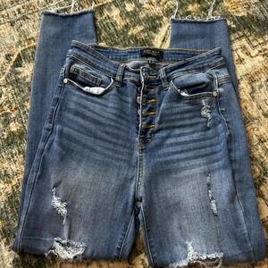 Judy blue skinny distressed button fly jeans 9/29